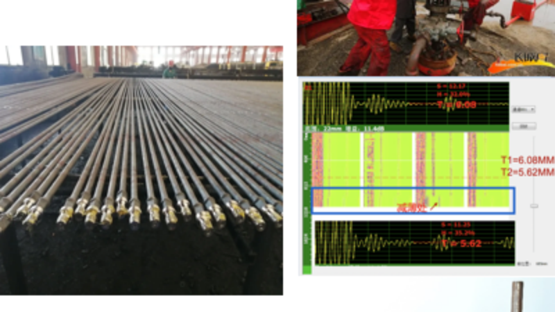 Electromagnetic ultrasonic testing scheme for sucker rod
